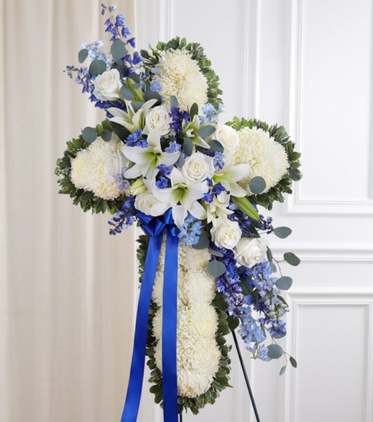 Cruz de pie azul y blanca 