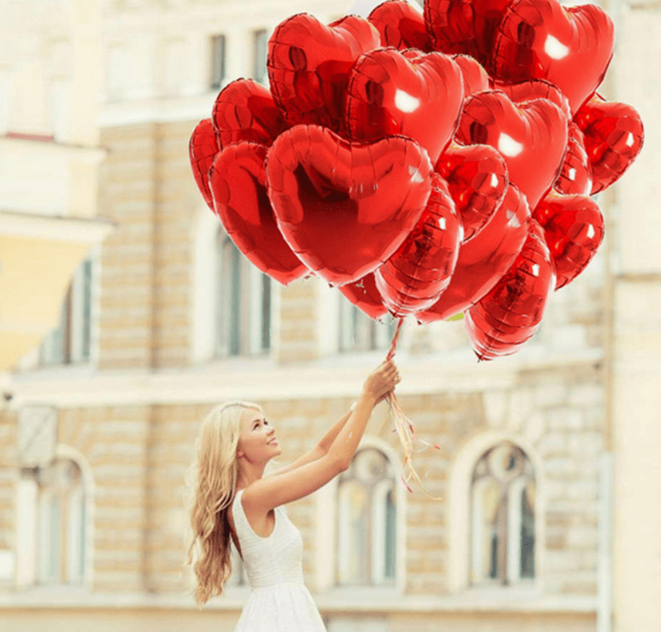 Globos de mylar de 18'' con forma de corazón rojo